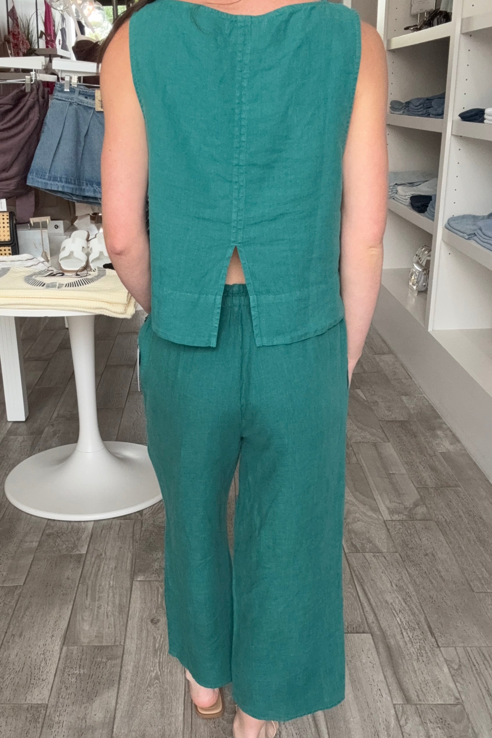 Ruffle Waist Wide Leg Crop