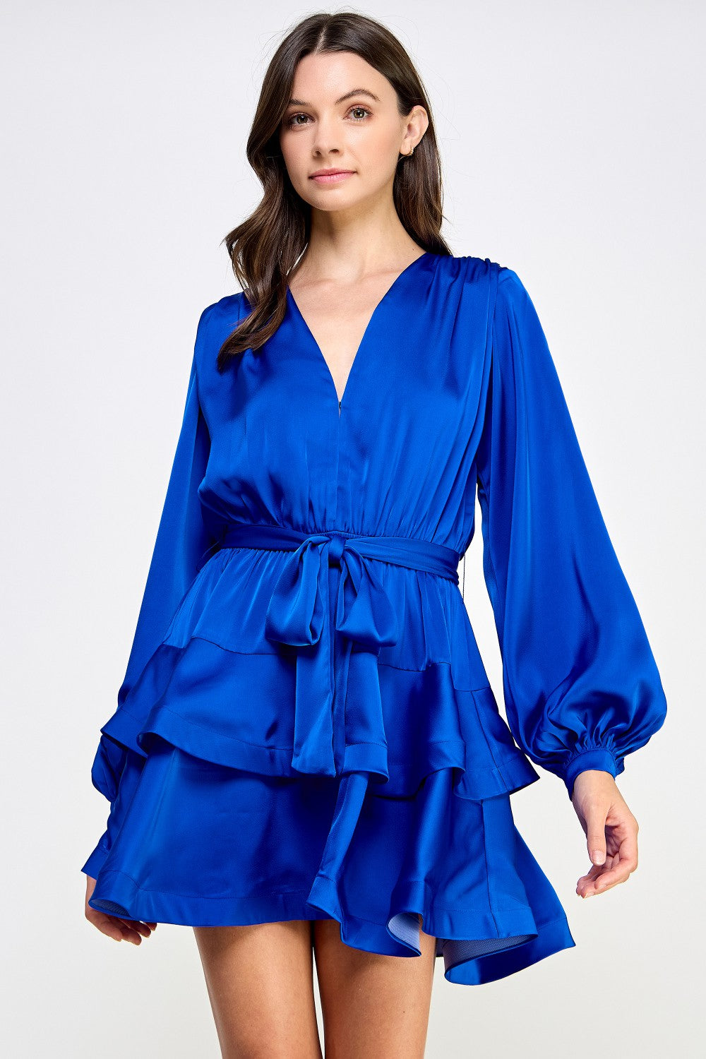 Tiered Satin Mini Dress
