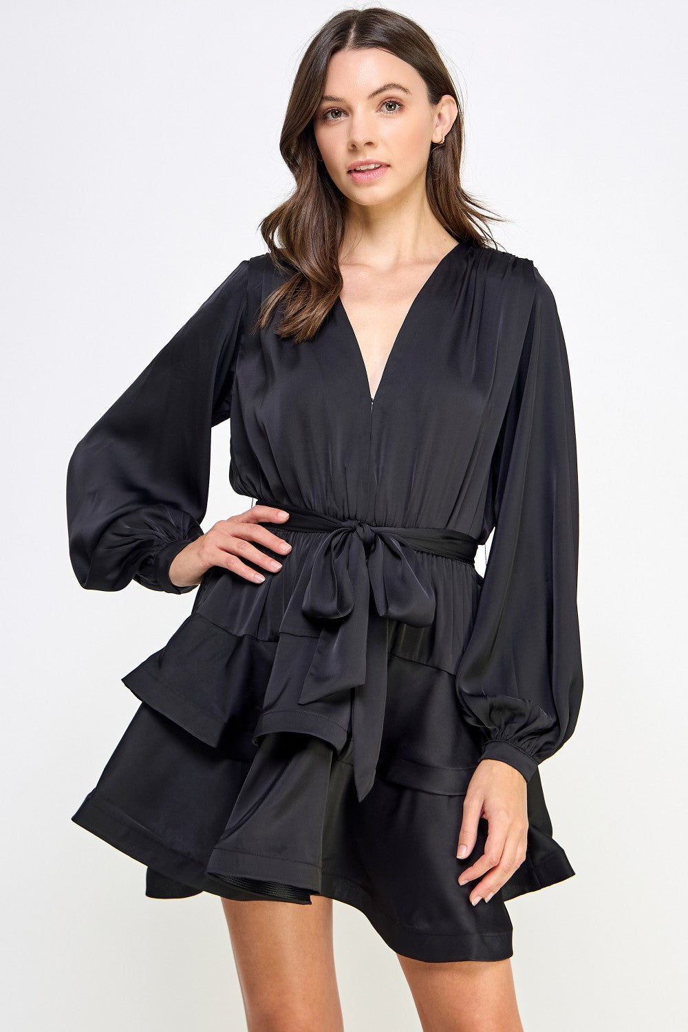 Tiered Satin Mini Dress