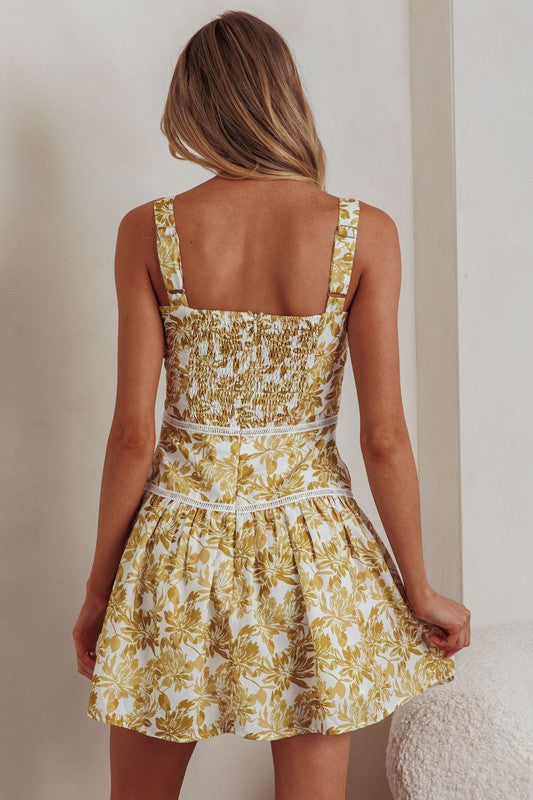 Square Neck Floral Mini Dress