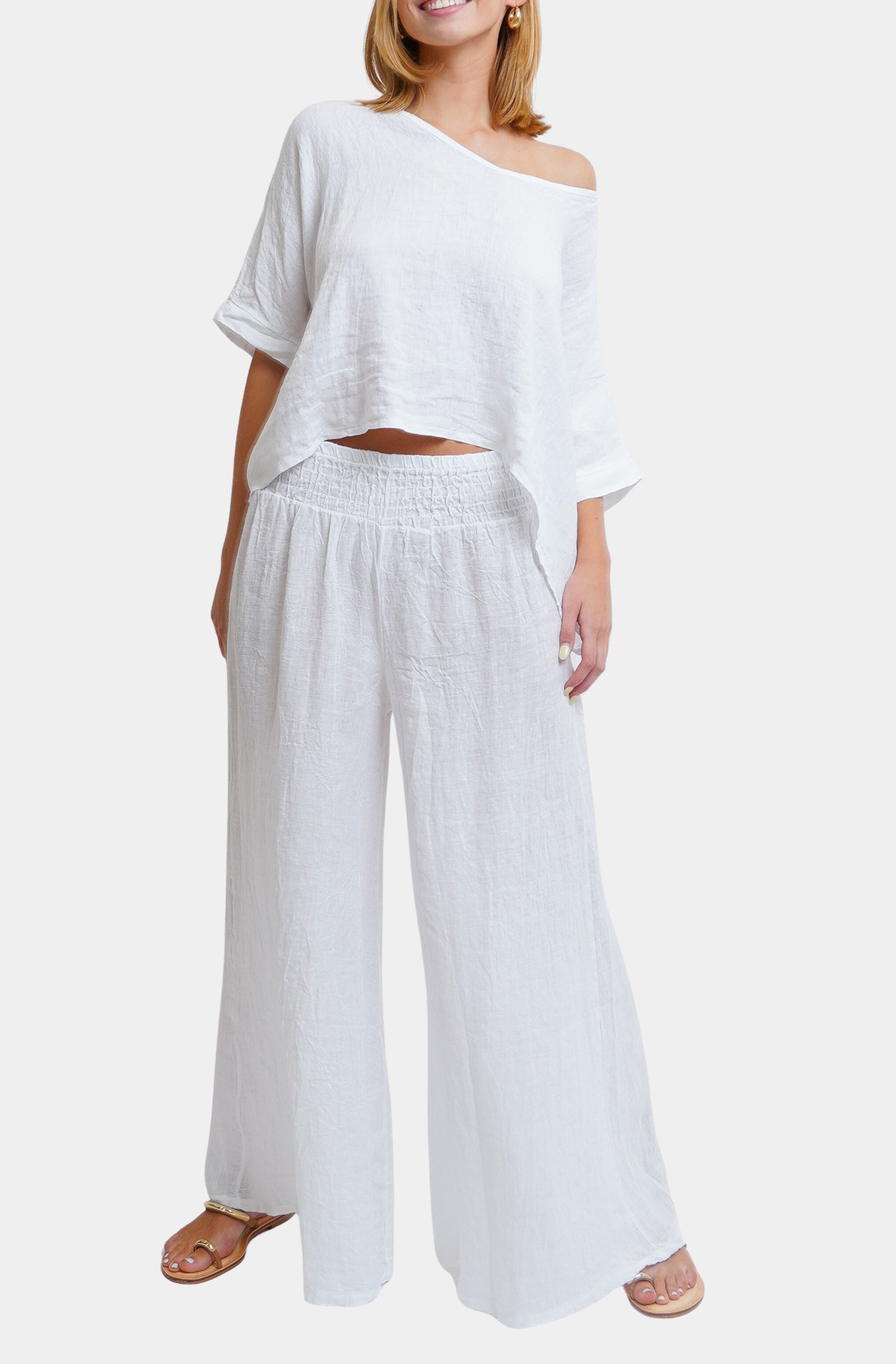 V-Neck Linen Dolman Sleeve Crop Top