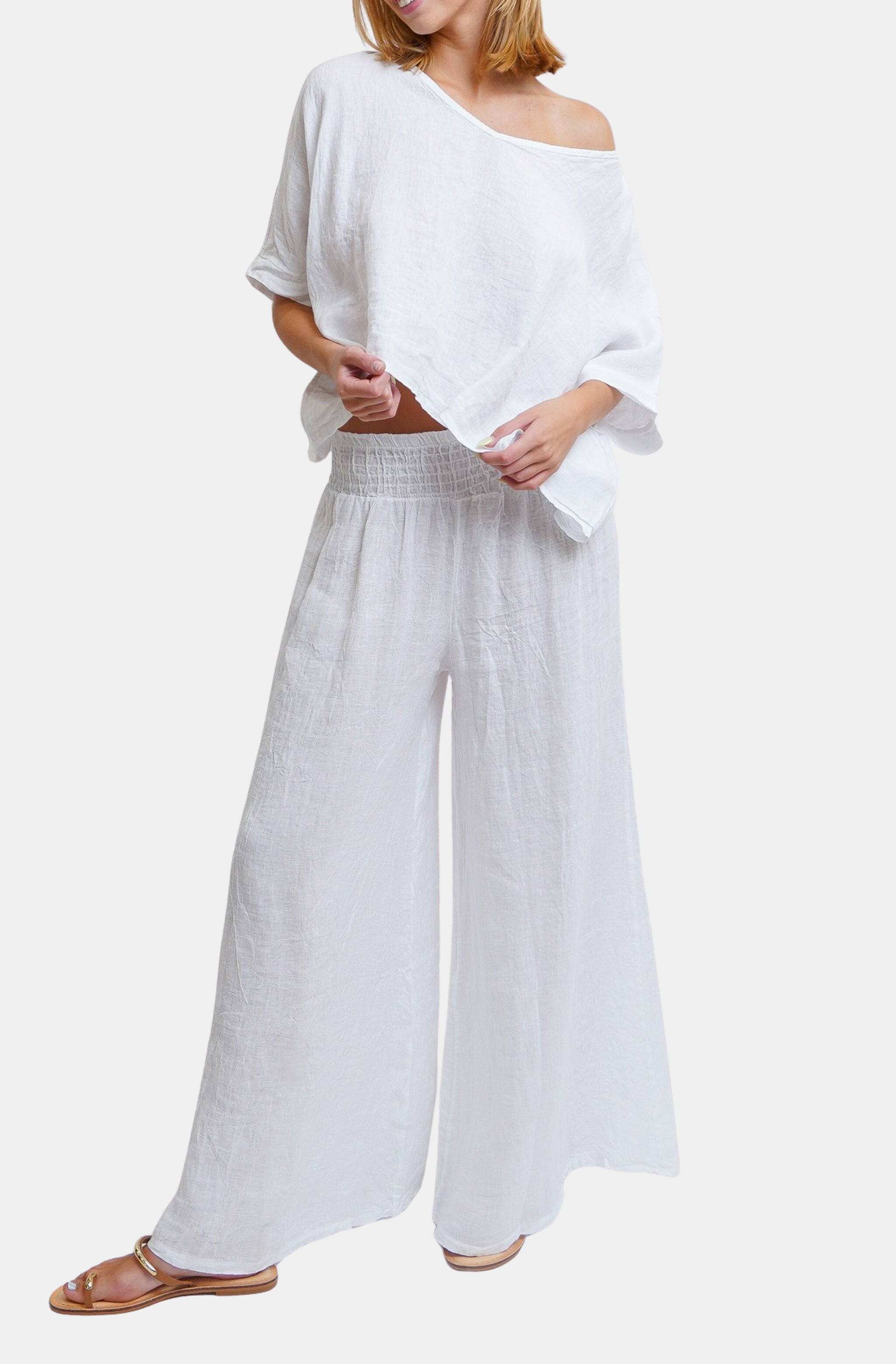 V-Neck Linen Dolman Sleeve Crop Top