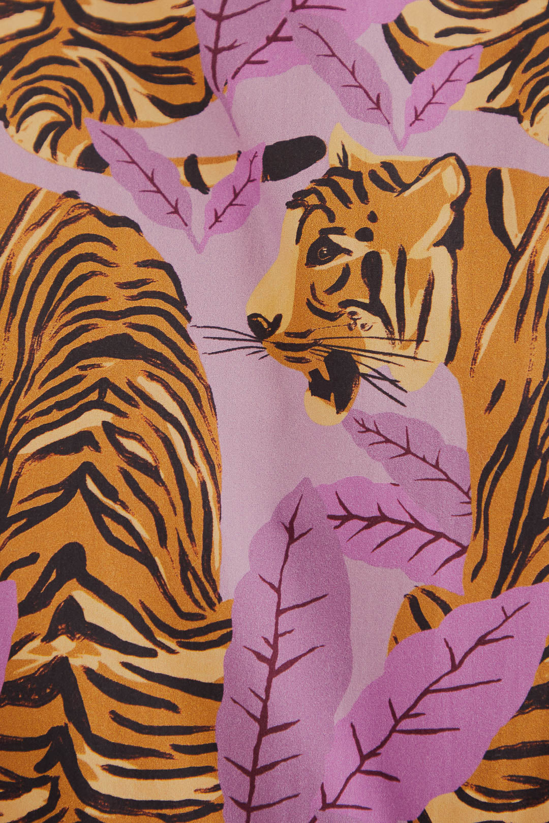 Tiger Leaves Lavander Puff Sleeve Mini Dress