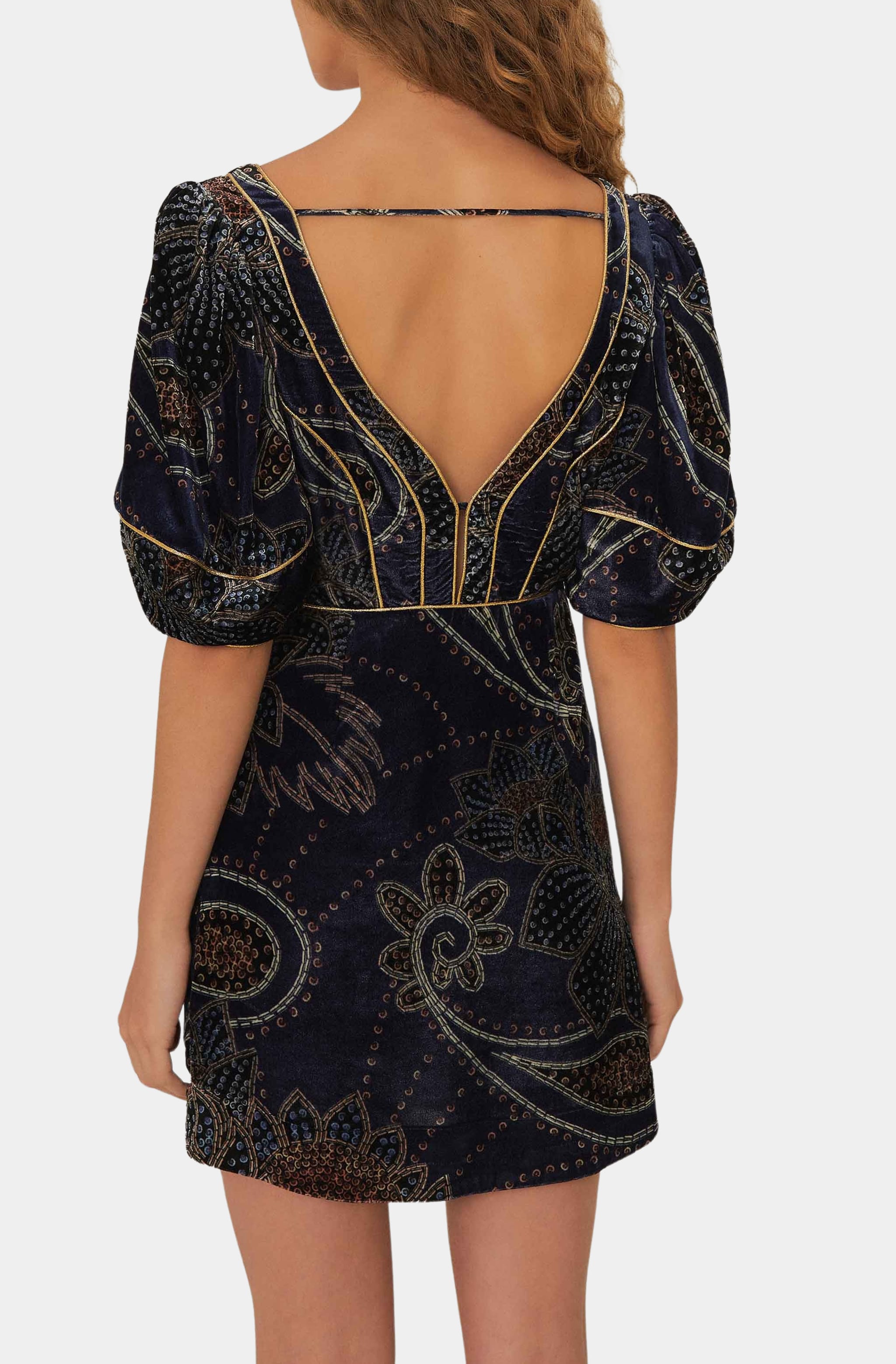 Floral Glam Scarf Blue Velvet Mini Dress Hemline Heights Floral Glam Scarf Blue Velvet Mini Dress Hemline Heights