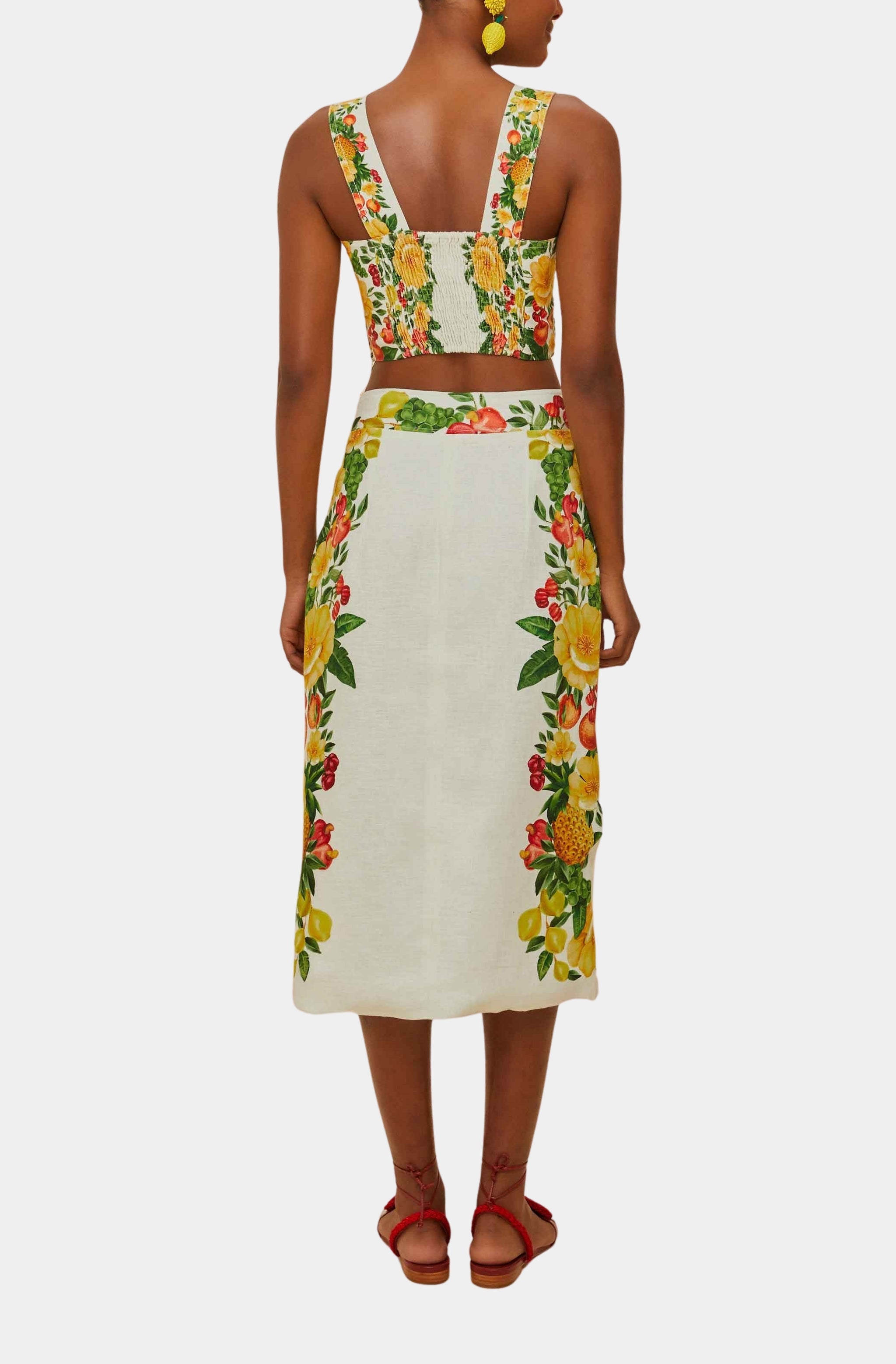 Picnic Flowers Off-White Buttoned Midi Skirt