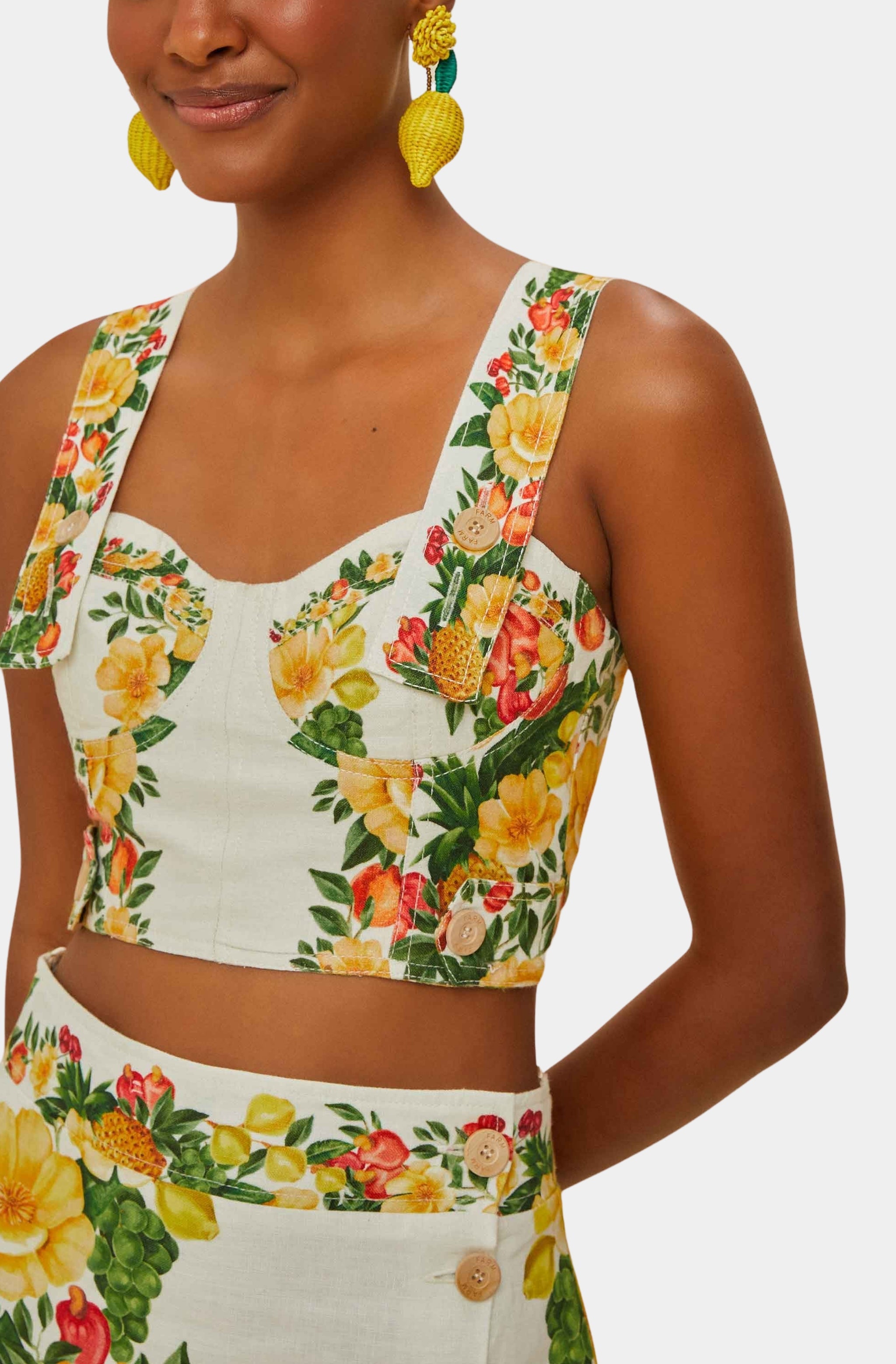 Picnic Flowers Off-White Topstitching Lastex Top