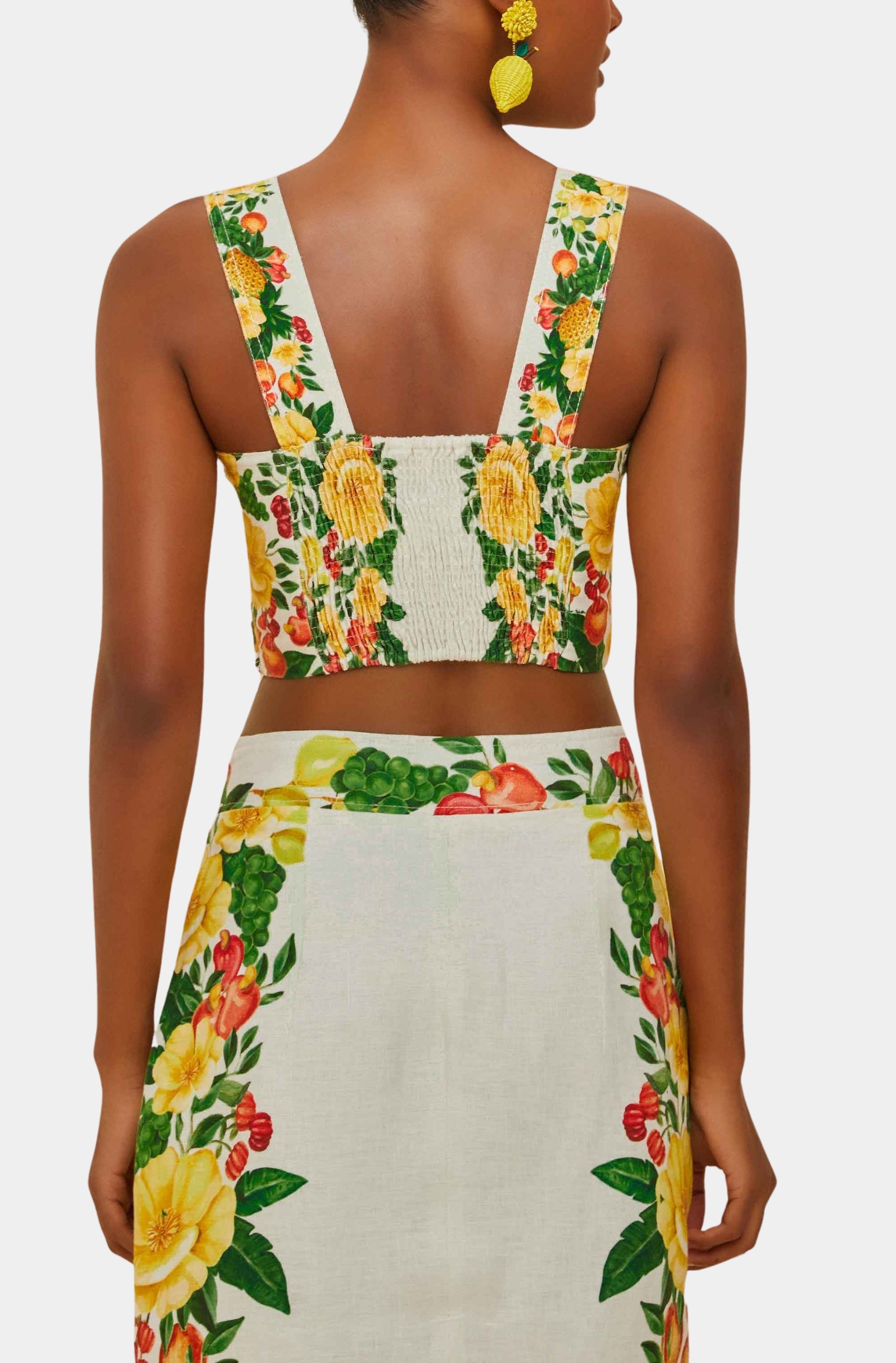Picnic Flowers Off-White Topstitching Lastex Top
