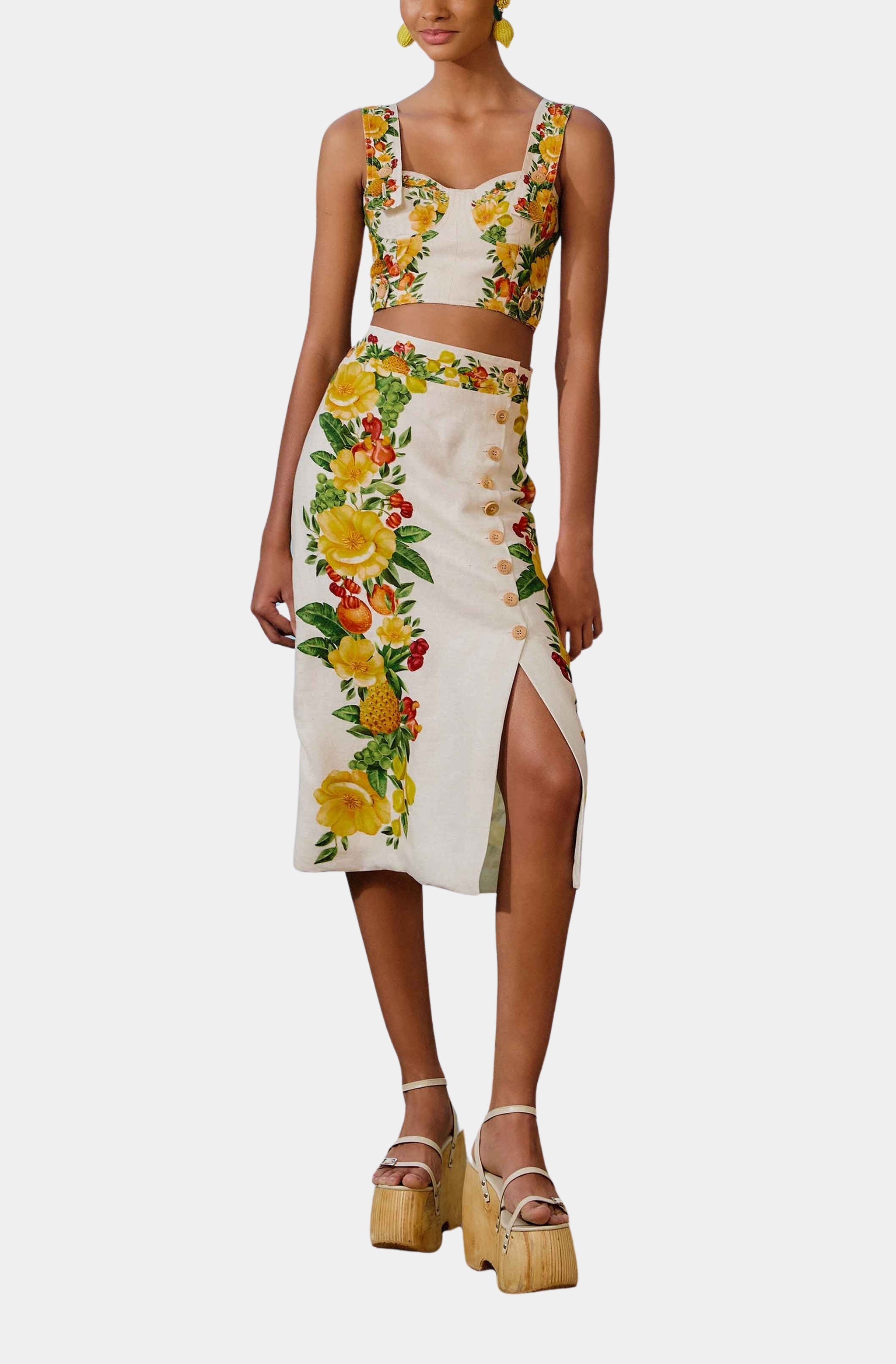 Picnic Flowers Off-White Topstitching Lastex Top
