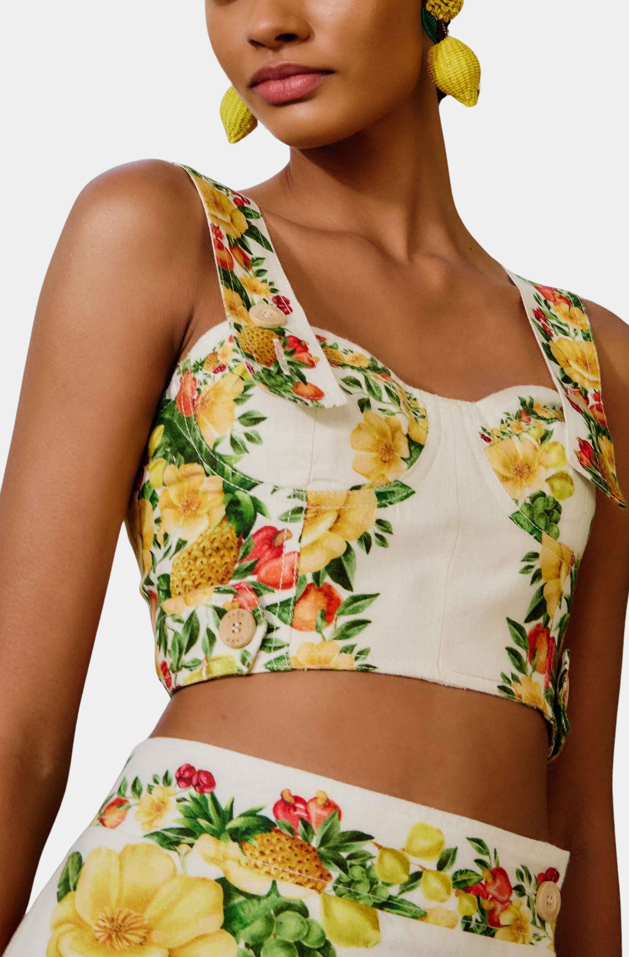 Picnic Flowers Off-White Topstitching Lastex Top