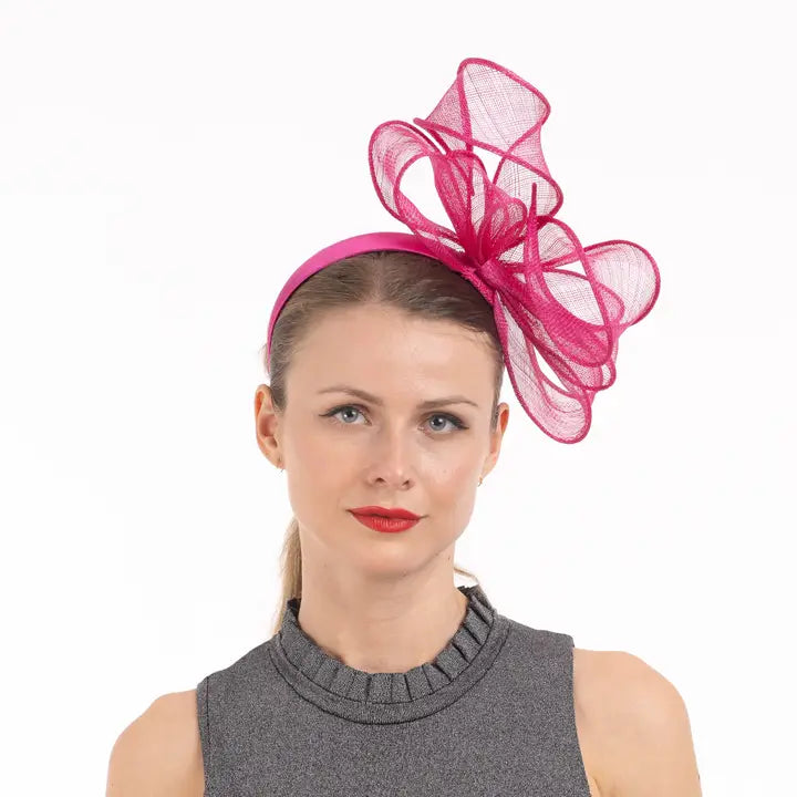 Sinamay Loop Fasinator Headband- Fuchsia
