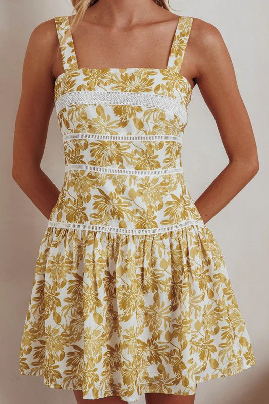 Square Neck Floral Mini Dress