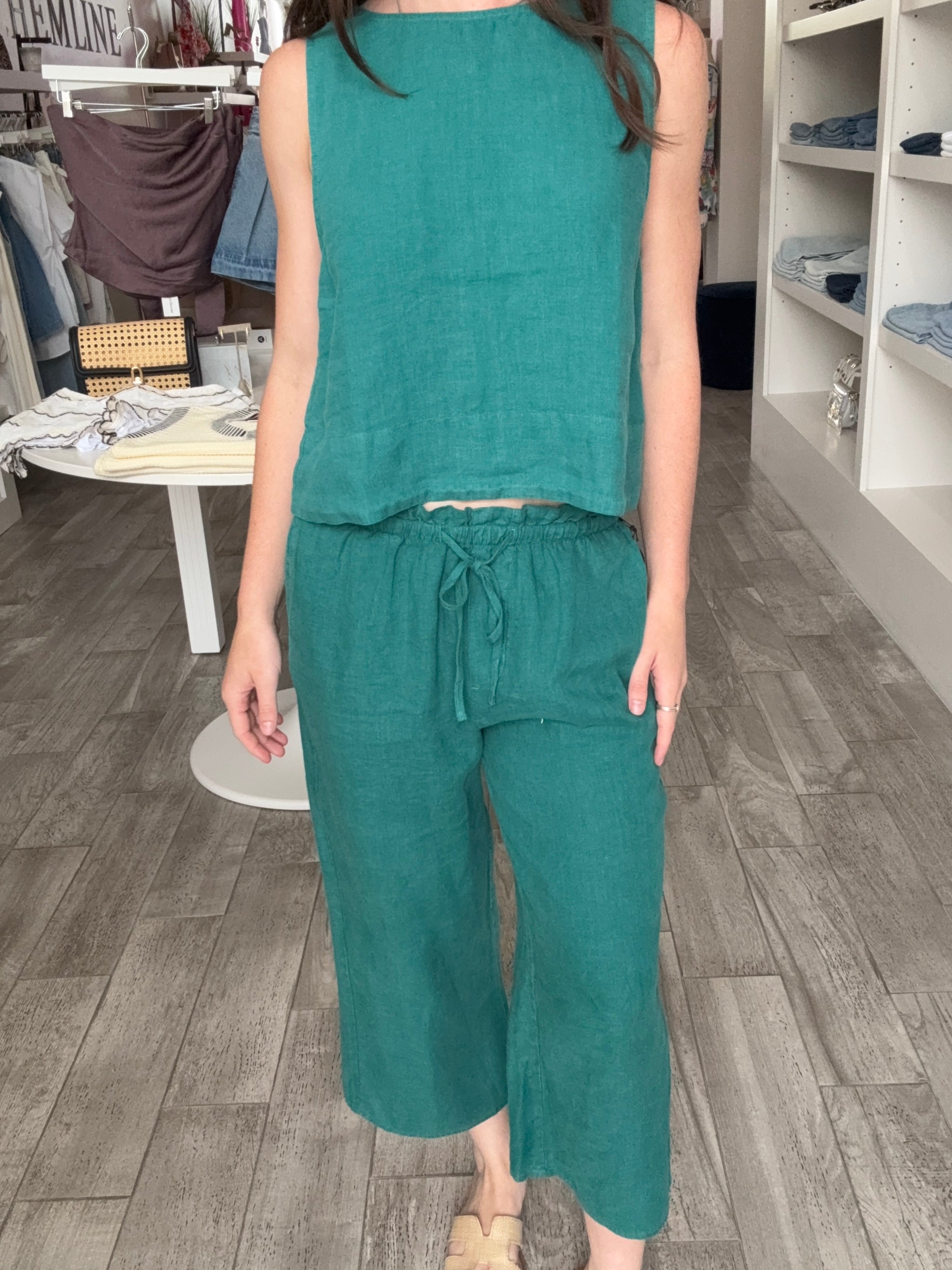 Ruffle Waist Wide Leg Crop