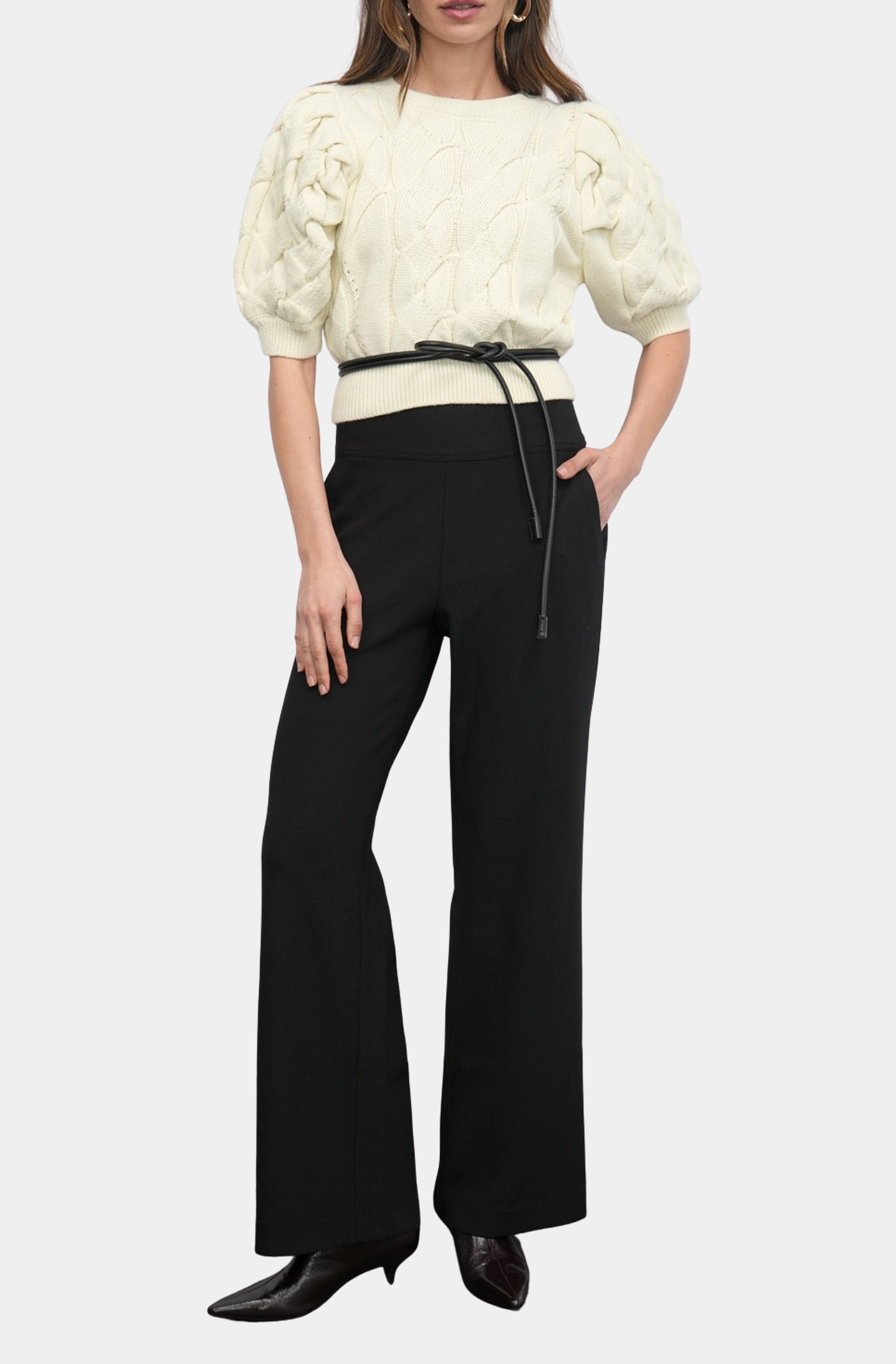 Hallie Cable Knit Puff Sleeve Sweater Top
