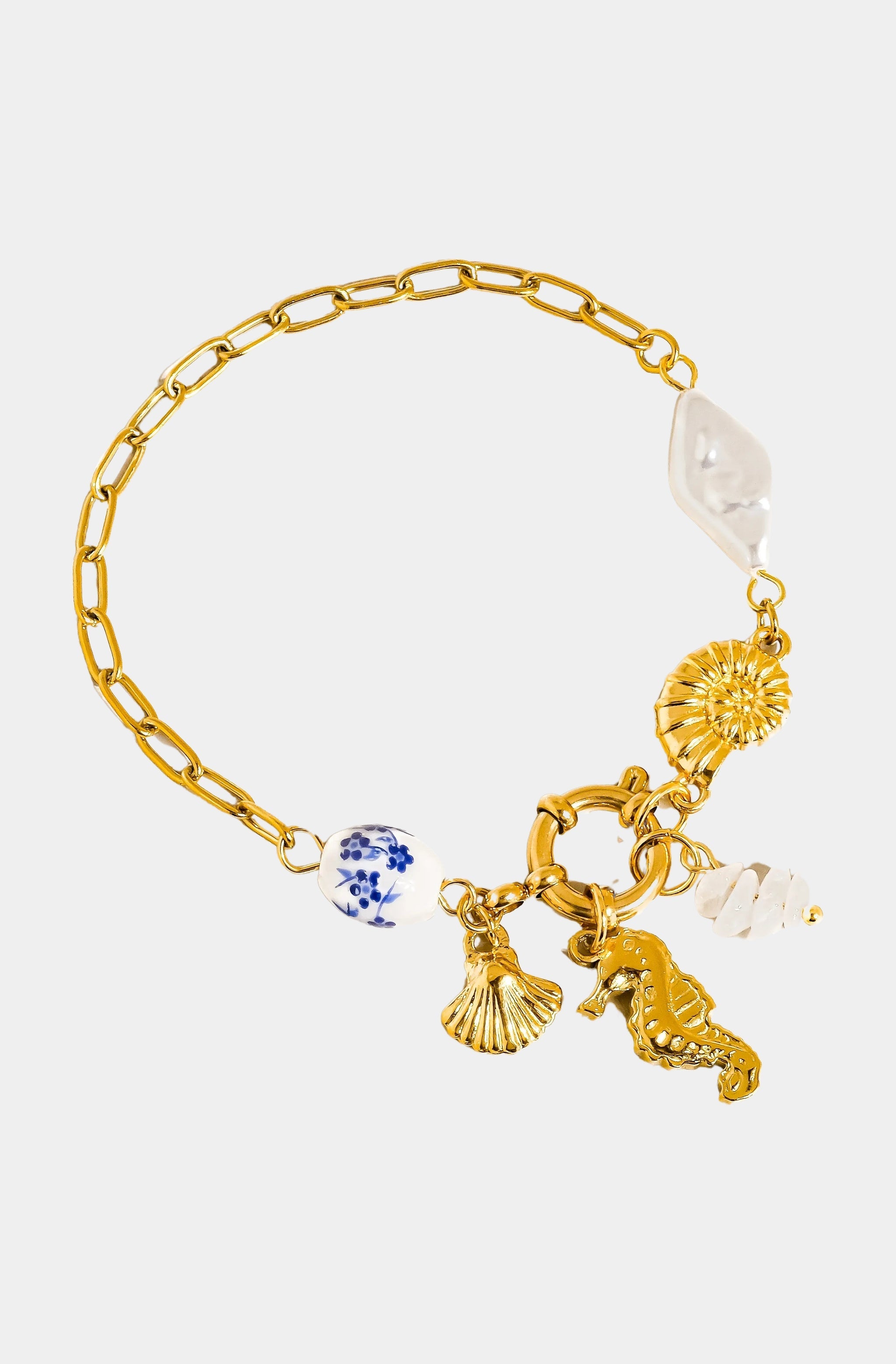 Hemline Fav Cecily Seahorse Seashell Charm Bracelet