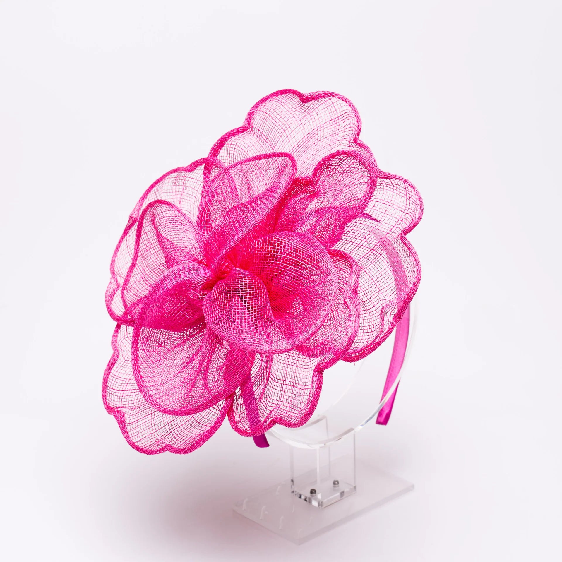 Sinamay Peony Pedal Narrow Headband Fascinator-Pink