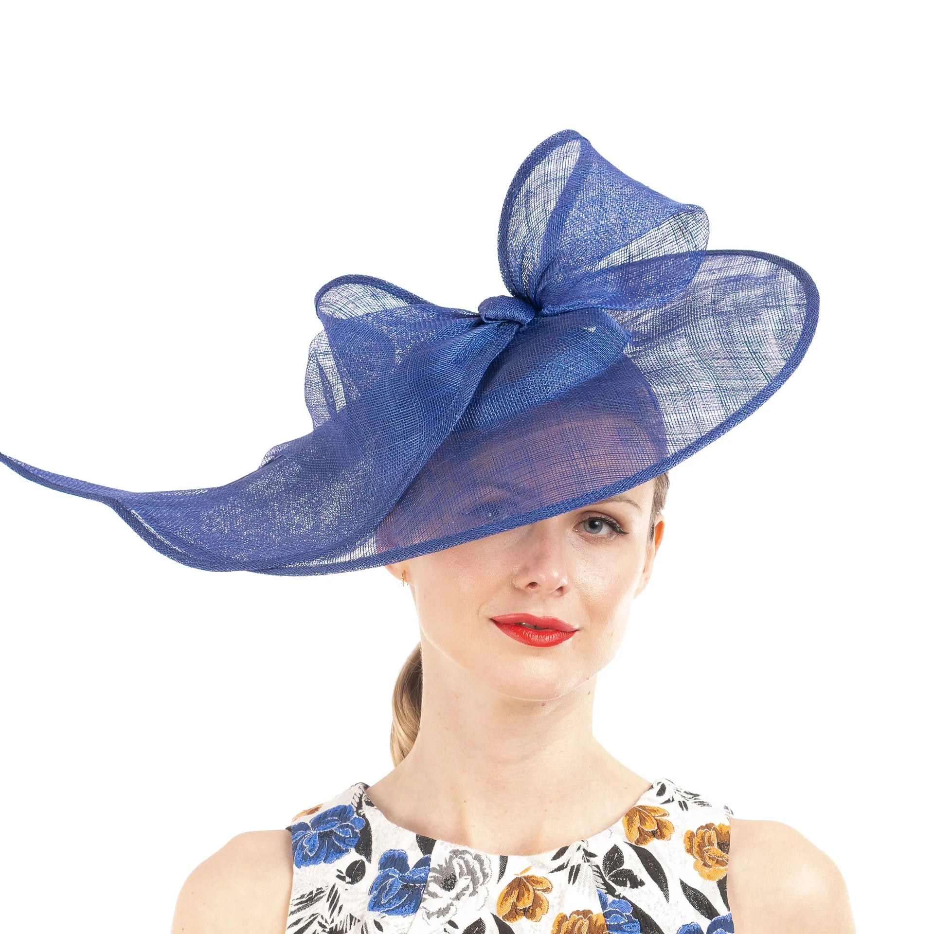 Large Sinamay Base With Big Bow Fascinator Headband- French Royal