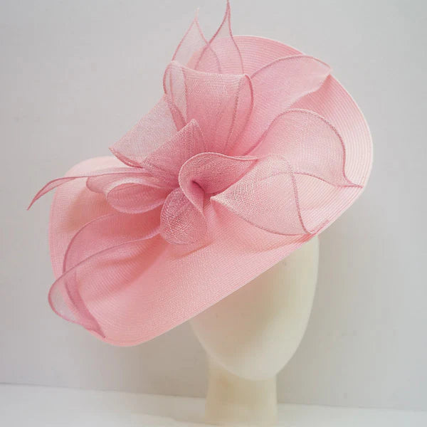 Large Poly Fascinator Large Sinamay Flower Headband-Light Pink