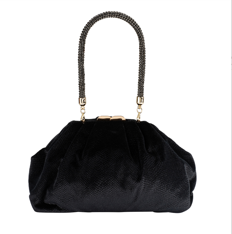Caitlin Velvet Crystal Handle Bag