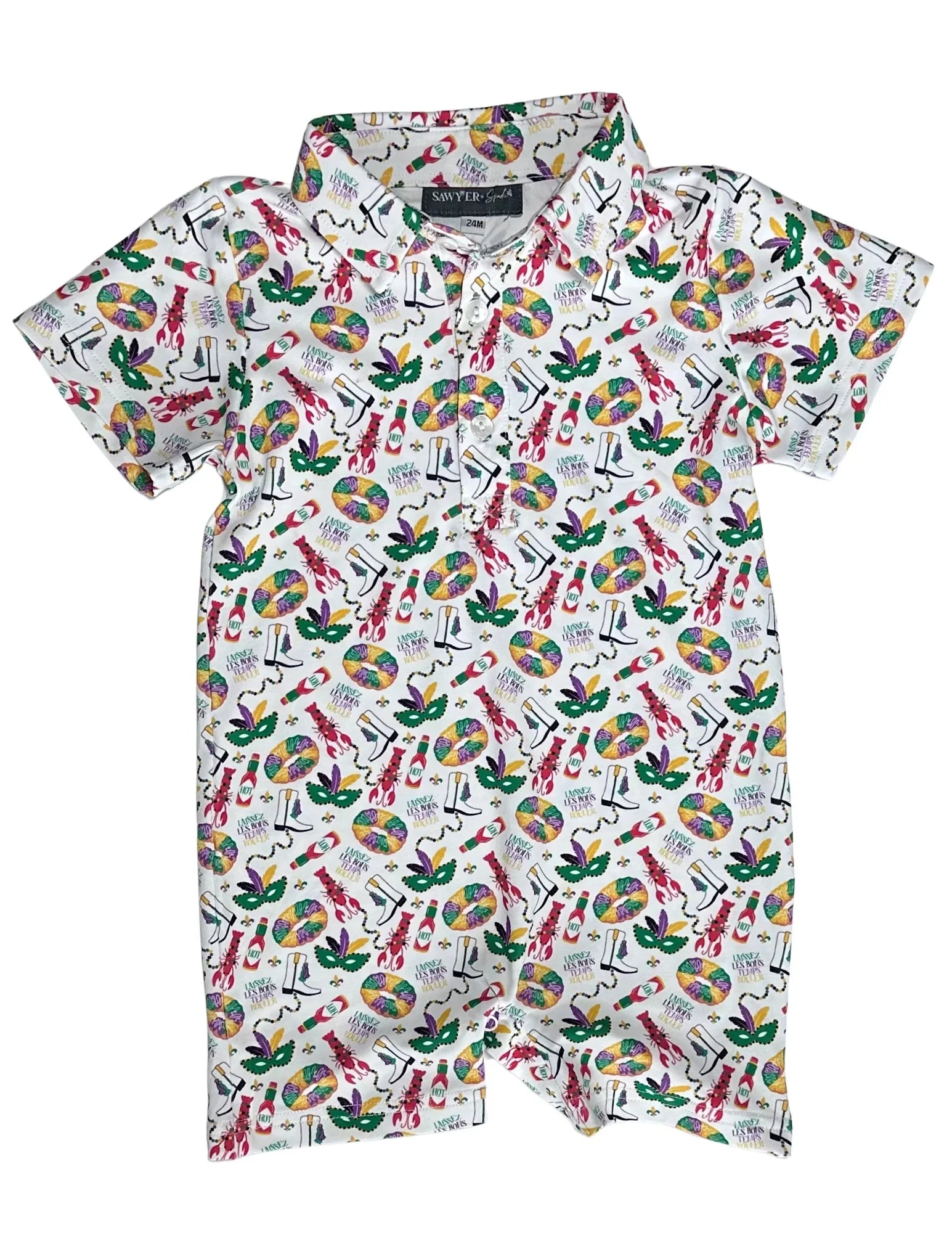 SS X HEMLINE Mardi Gras Polo Romper