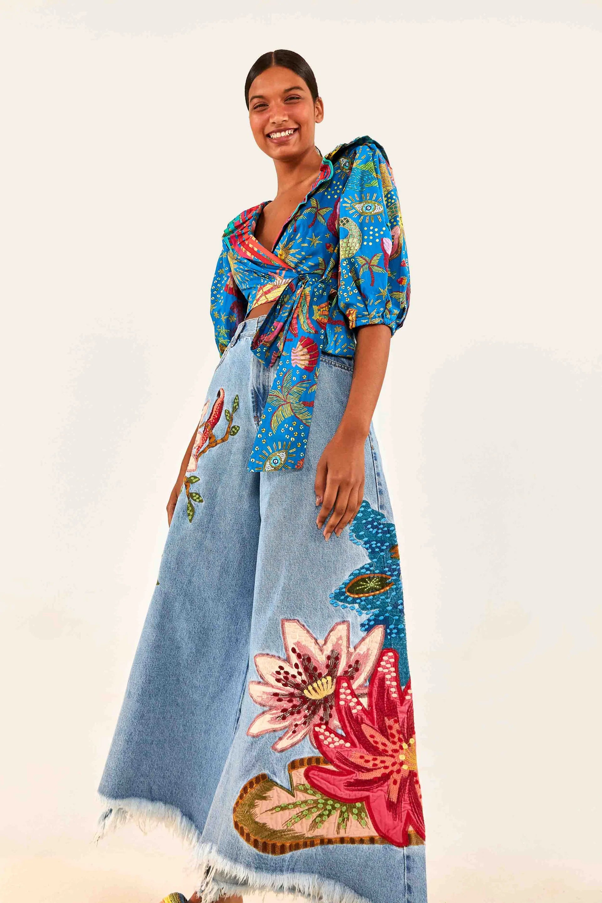 Embroidered Denim Pants