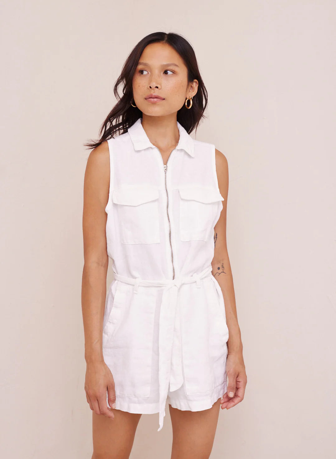 Zip Front Linen Romper