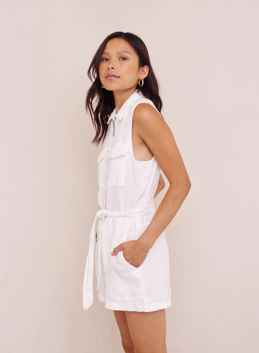Zip Front Linen Romper