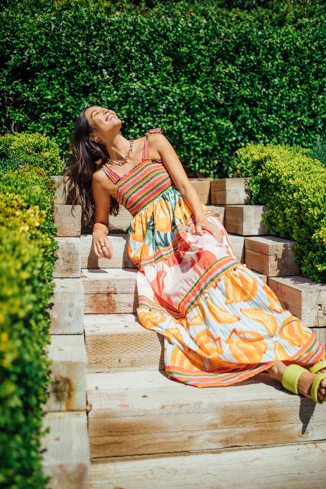 Fruits Scarves Tiered Maxi Dress Fruits Scarves Tiered Maxi Dress