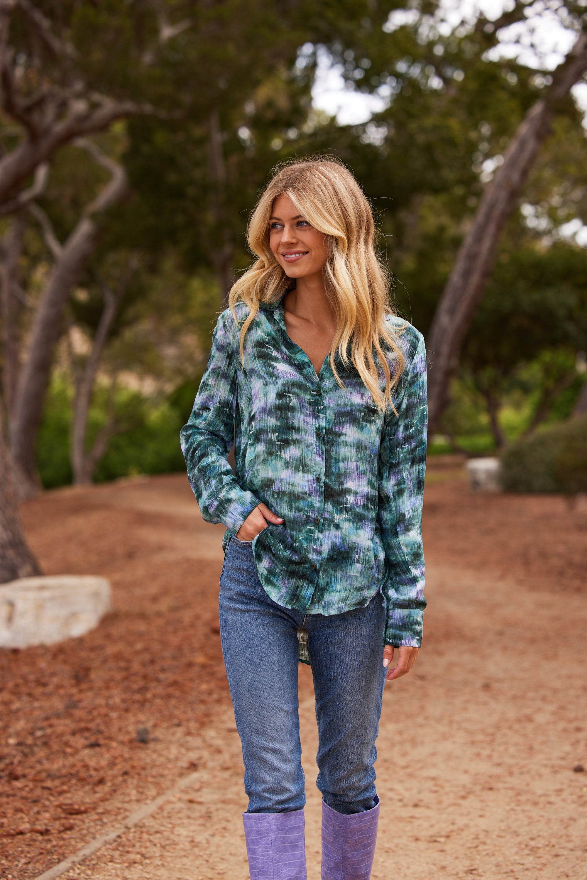 Orchid Garden Camo Flowy Button Down