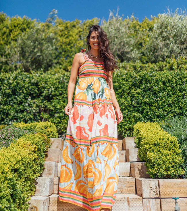 maxi fruit dress Genevive fruit-print ruffled maxi dress