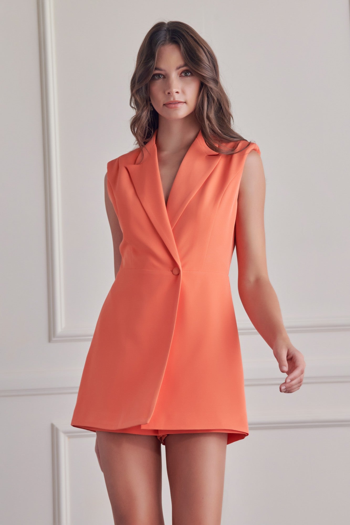 orange sleeveless blazer dress Keep One Up Orange Crepe Tuxedo Blazer Dress (Archive Sale)
