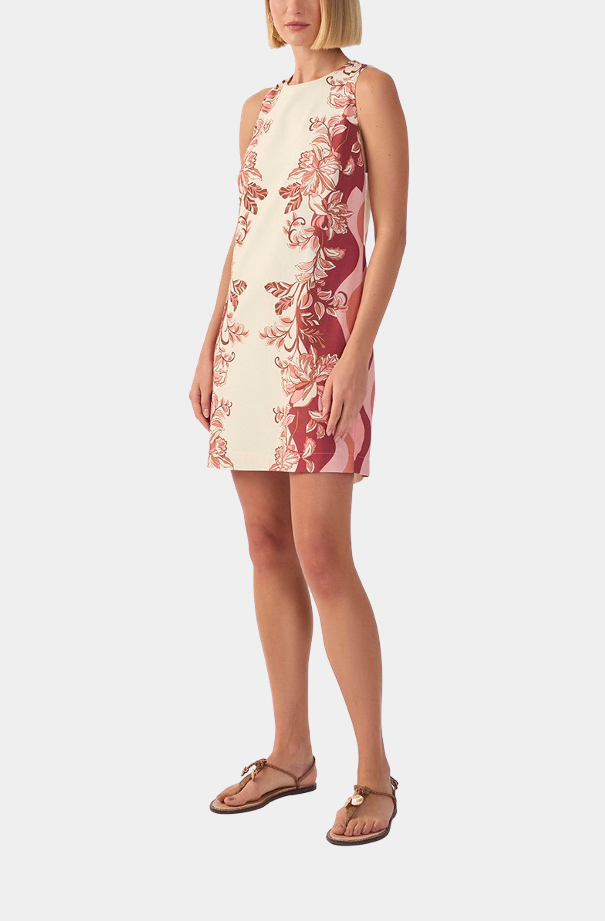 Off-white Onda Floral Sleeveless Back Detail Linen Mini Dress
