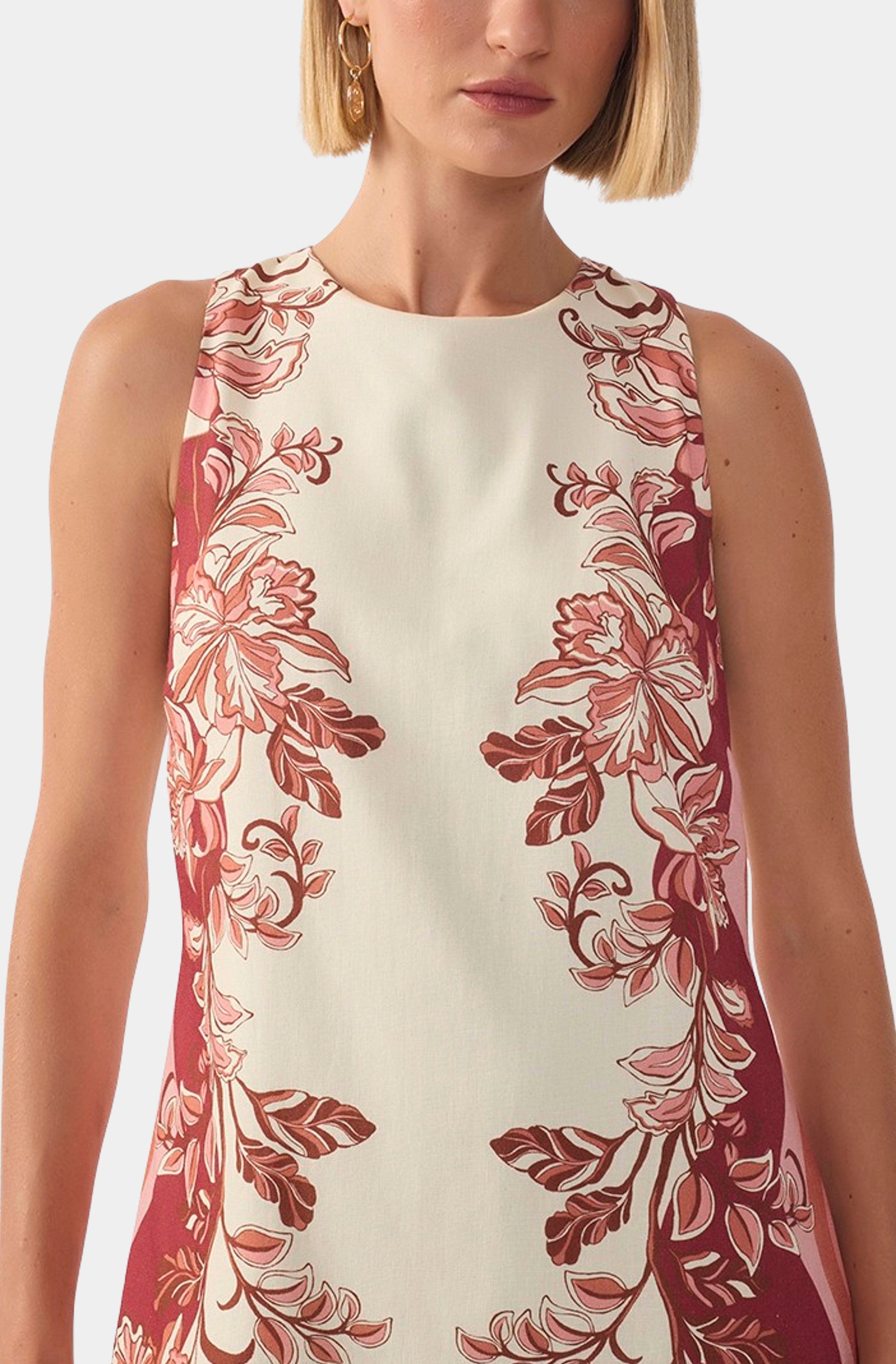 Off-white Onda Floral Sleeveless Back Detail Linen Mini Dress