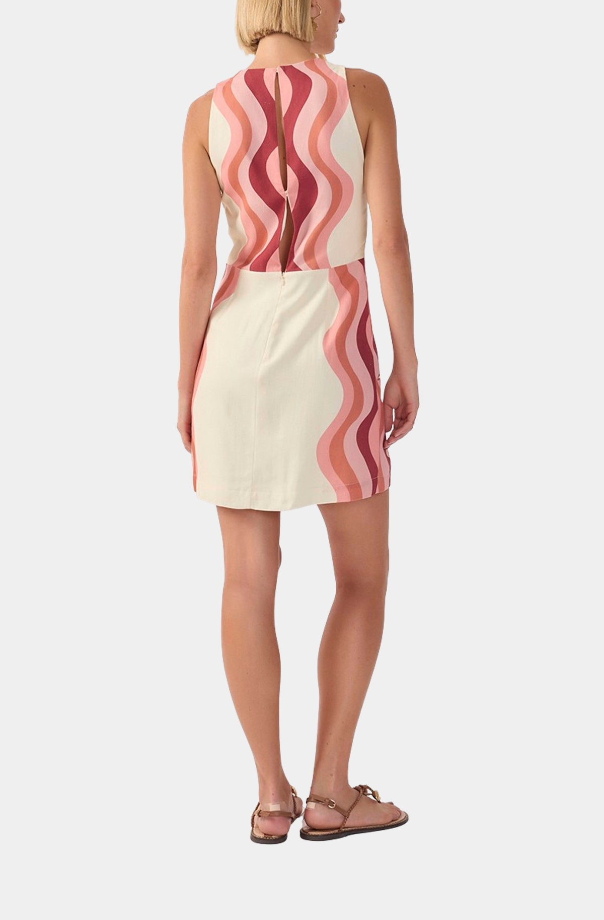 Off-white Onda Floral Sleeveless Back Detail Linen Mini Dress