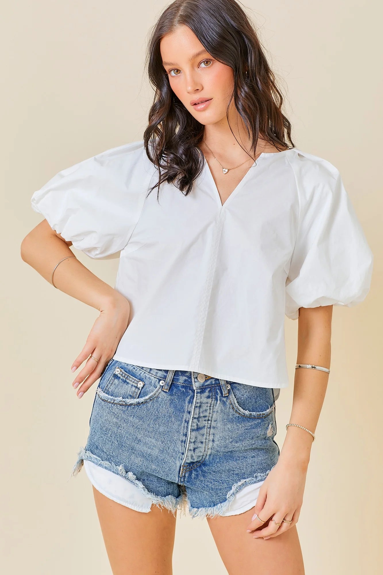 Pleat Detail Puff Sleeve Top
