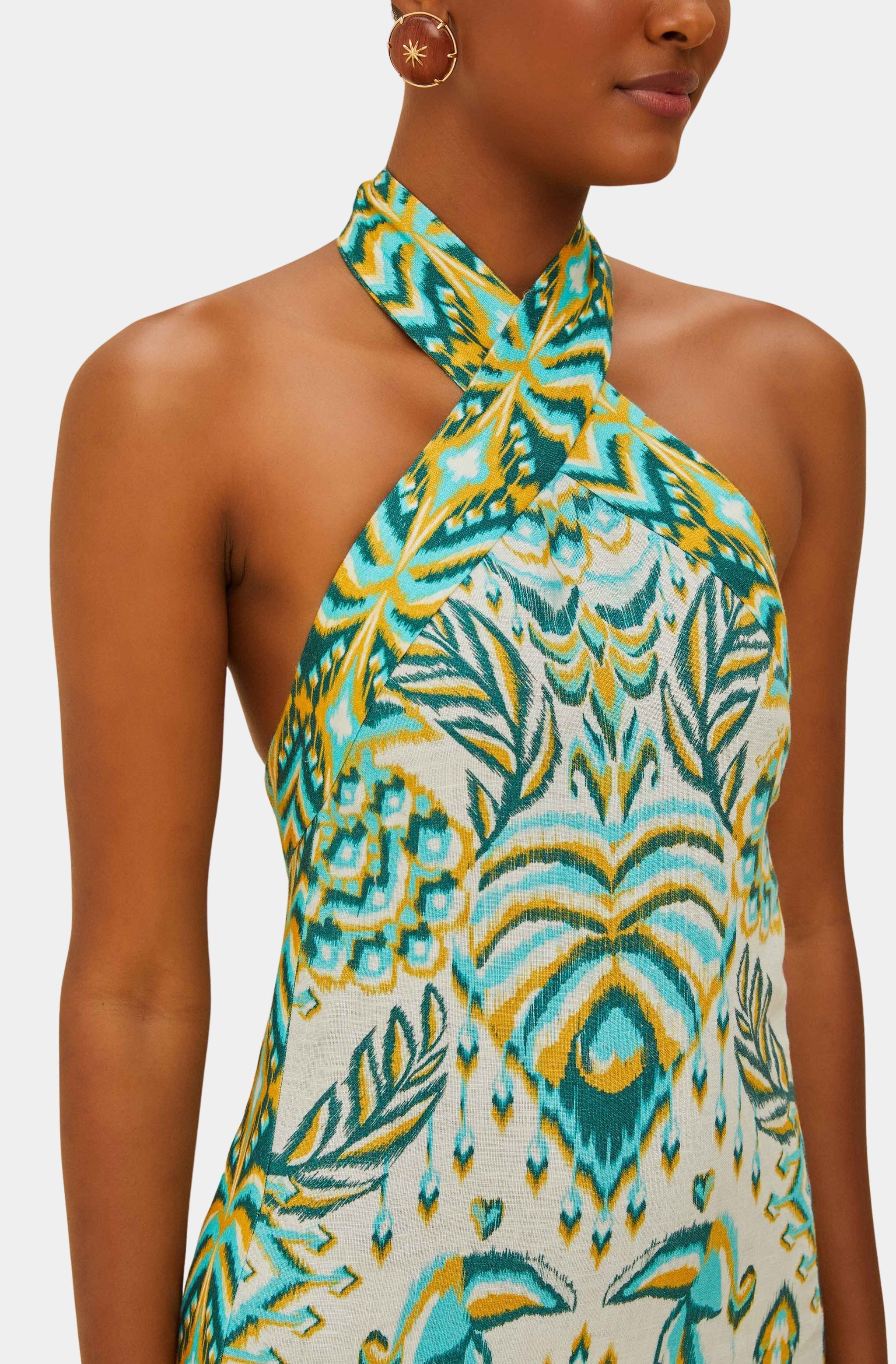 Tropical Tapestry Off-White Halter Neck Maxi Dress Tropical Tapestry Off-White Halter Neck Maxi Dress