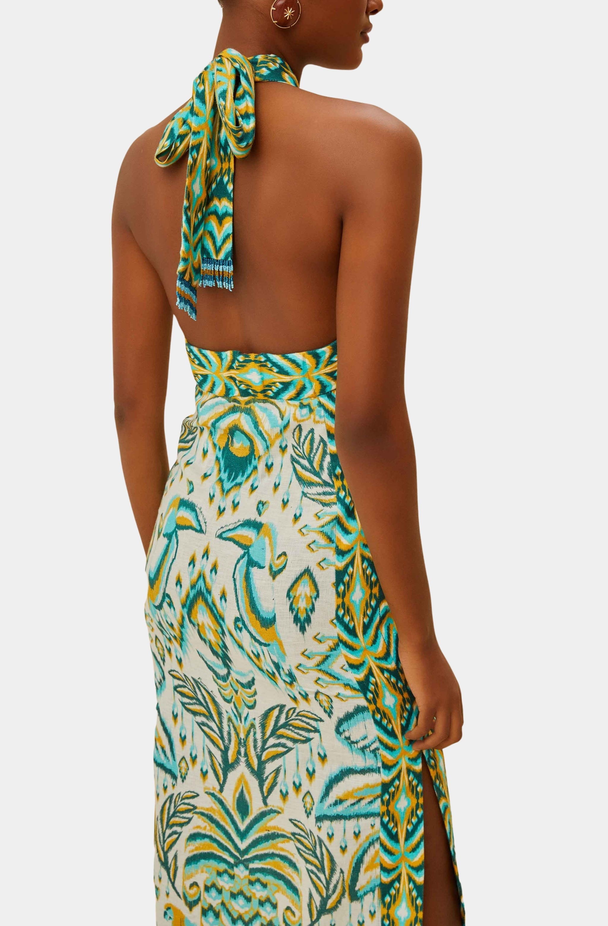 Tropical Tapestry Off-White Halter Neck Maxi Dress Tropical Tapestry Off-White Halter Neck Maxi Dress
