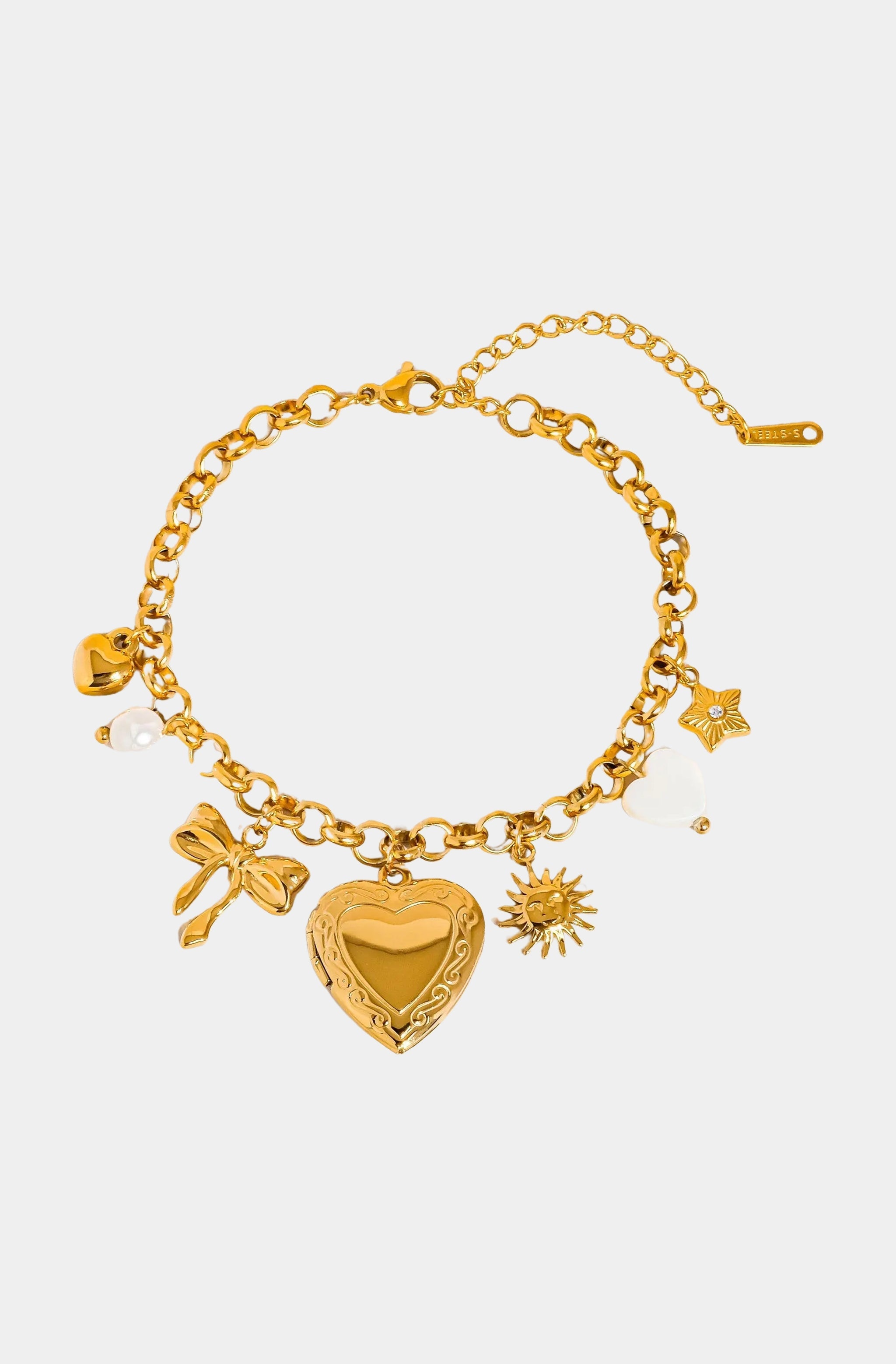 Hemline Fav Eydn Heart Locket Charm Bracelet