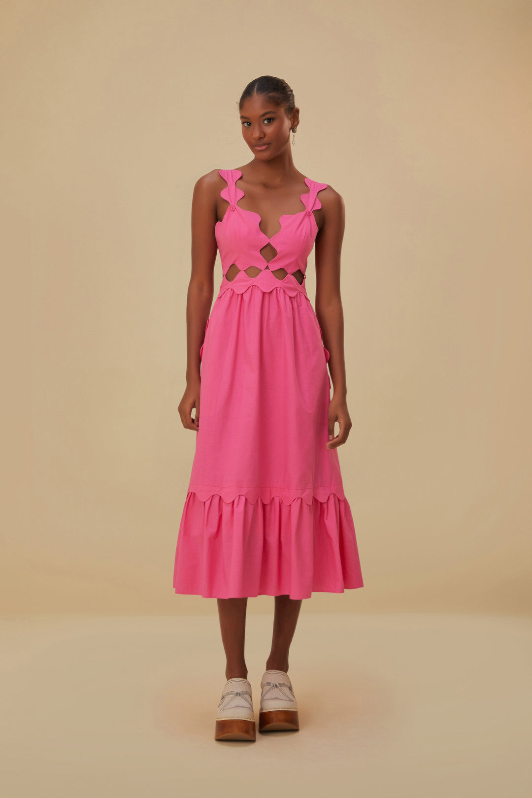 Pink Cut Out Sleeveless Midi Dress