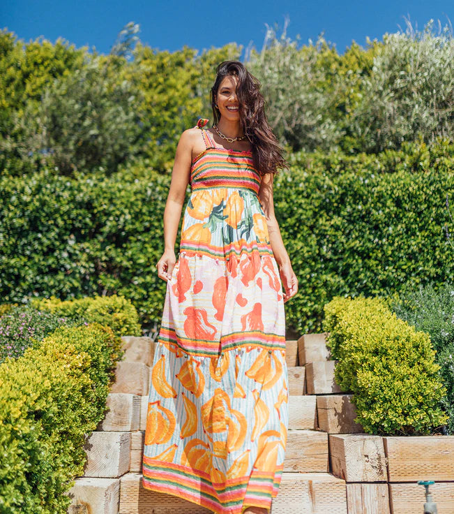 Fruits Scarves Tiered Maxi Dress